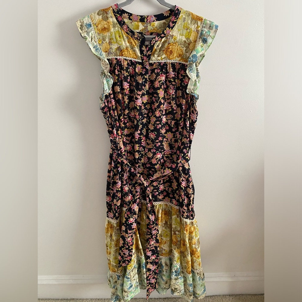 Anthropologie floral button down sleeveless dress XL